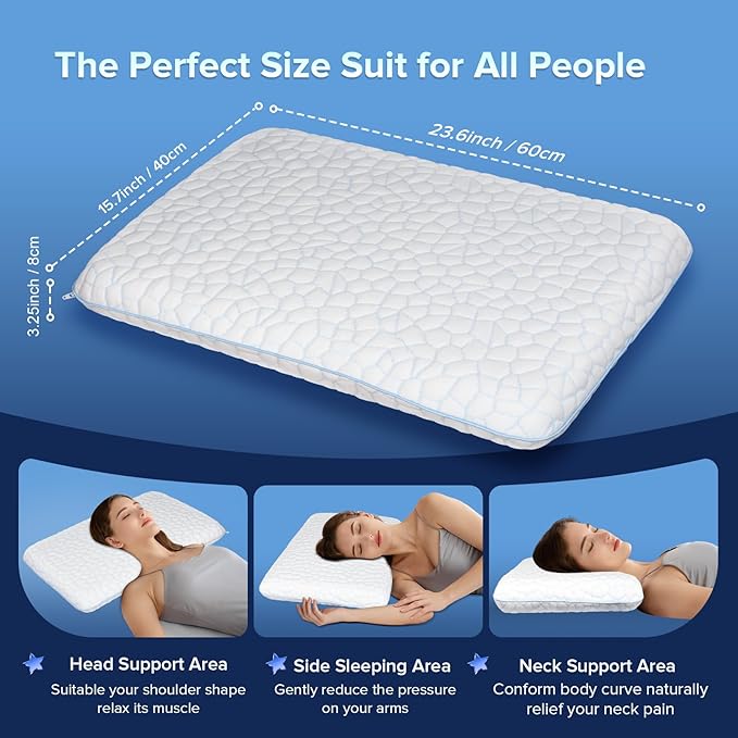 Ultra Thin Flat Pillows for Sleeping,Cooling Slim Memory Foam Pillow 3.25 in Ultra Thin Pillow,Low Profile Sleeper Pillows for Stomach Back Sleeper for Neck and Back Support Stomach sleeping pillow