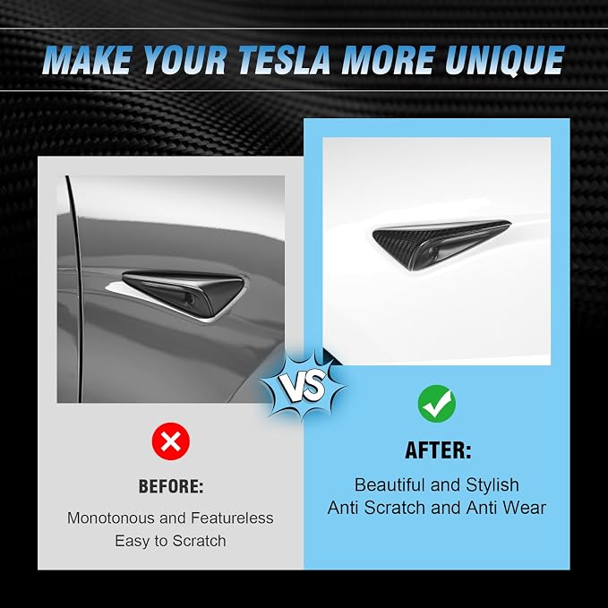 Side Camera Protectionl Cover HW4.0 Compatible with 2025-2026 Model 3/Y(Standard, Premium & Performance) Real Carbon Fiber Side Camera Turn Signal Cover 2PCS(Gloss Carbon Fiber)