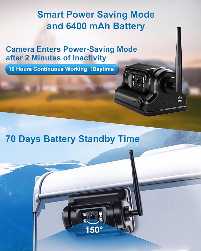 Magnetic WiFi Backup Camera, Wireless Rear View Camera with 6700mAh Long-Lasting Battery, 1080P Night Vision, IP69K, No Wiring Needed for Trucks, RVs, Trailers, Tractors, Horse Trailers