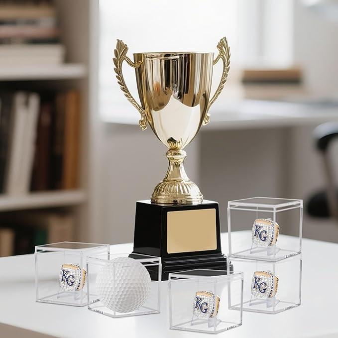 10 Pack Championship Ring Display Case Clear Acrylic Case Display Box for Sports Baseball Basketball Softball Golf Single Ring Coin Holder Stand, 2.16 Inch