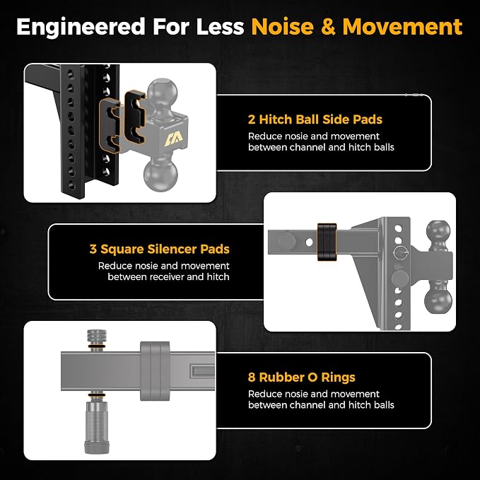 CAMMOO Adjustable Trailer Hitch, Tow Hitch Fits 2 inch Receiver, 6 inch Rise/Drop Hitch, 2" and 2-5/16" Ball Hitch, 20000 LBS GTW Truck Hitch with U-Shaped Alloy Steel Anti-Theft Pin, Black, ML-2060