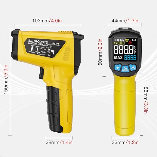 Infrared Thermometer Gun - INSTRODOTS Digital Laser Thermometer Temperature Gun with Adjustable Emissivity & Max Value, -58°F~1472°F Non-Contact Surface Thermometer for Cooking, Freezer, Pizza, HVAC