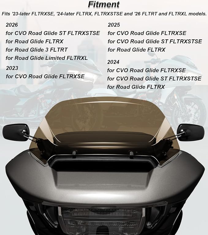 10" Wave Windshield Windscreen Wind Splitter fits for Harley Davidson CVO Road Glide FLTRXSE 2023-up,CVO Road Glide ST FLTRXSTSE 2024-up,Road Glide FLTRX 2024-up,2026-up FLTRT&FLTRXL
