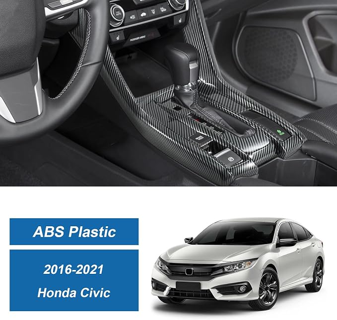 Carbon Fiber Console Center Gear Shift Panel Cover Compatible with Honda Civic 10th Gen 2016-2021