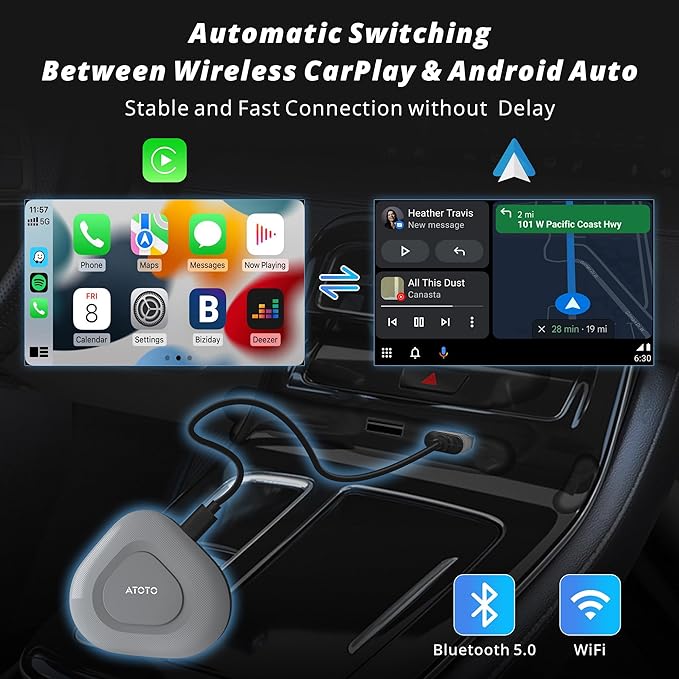 2-in-1 Wireless CarPlay & Android Auto, Magic Box - Convert Wired to Wireless CarPlay, Plug & Play, Easy Setup