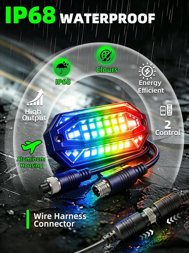 4 Pods RGB LED Rock Lights Aluminum 3D Multi-Sided Lighting w/Brake Turn Signal Reverse Mode, APP & Remote Control Music Voice Sync Underglow Lights for Trucks Offroad Utv Waterproof