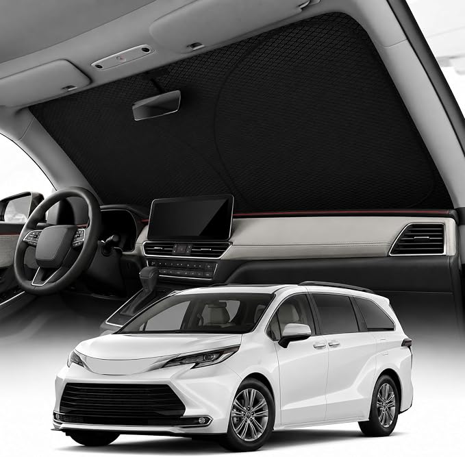 REEVAA 2026 3rd Pro Windshield Sunshade for 2021-2026 Toyota Sienna | Dual-Layer Heat & Sun Defense, OEM Design | Foldable Sun Shade Car Accessories with Storage Bag