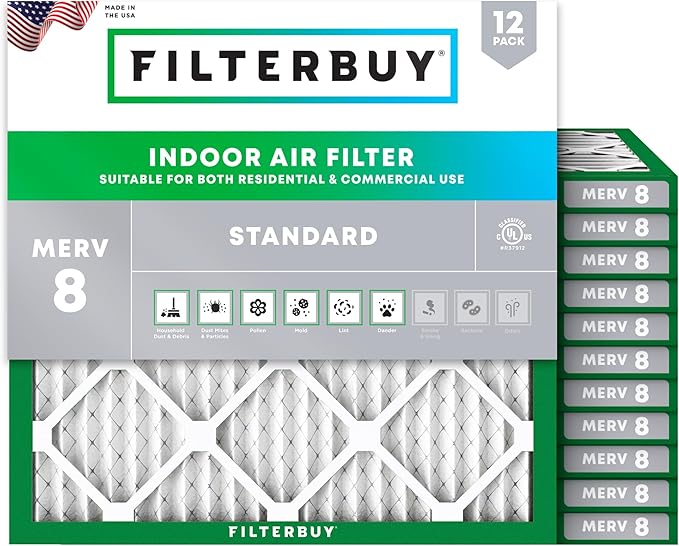 Filterbuy 17x17x1 Air Filter MERV 8 Essential Dust & Allergy Defense (12-Pack), Electrostatic Pleated HVAC AC Furnace Filters Replacement (Actual Size: 17.00 x 17.00 x 0.75)