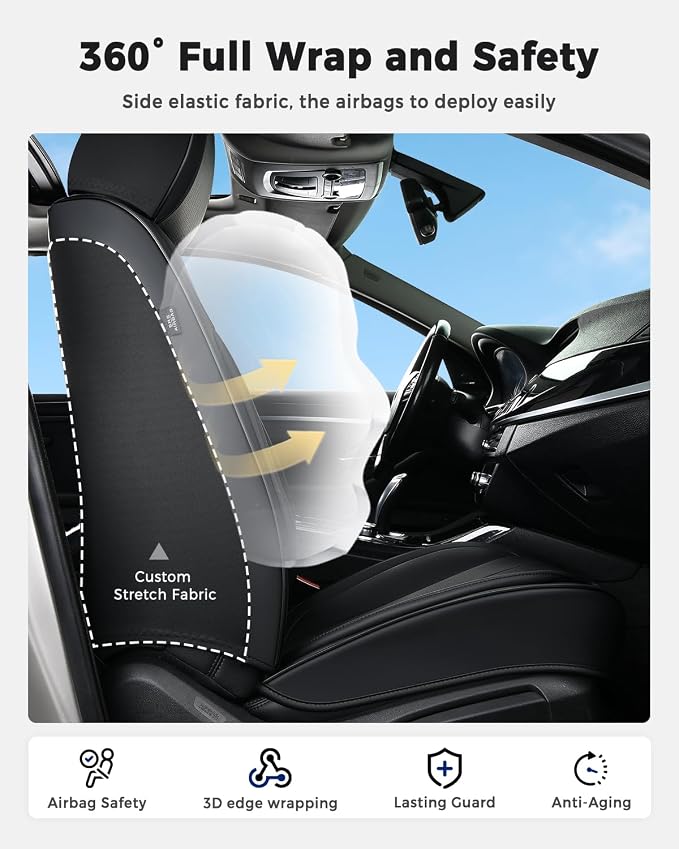 Huidasource Front Car Seat Covers, Luxury Waterproof Faux Leather, Universal Fit for Most Cars, SUVs & Trucks, Airbag Compatible, Easy to Install, Stain & Scratch Resistant, Black