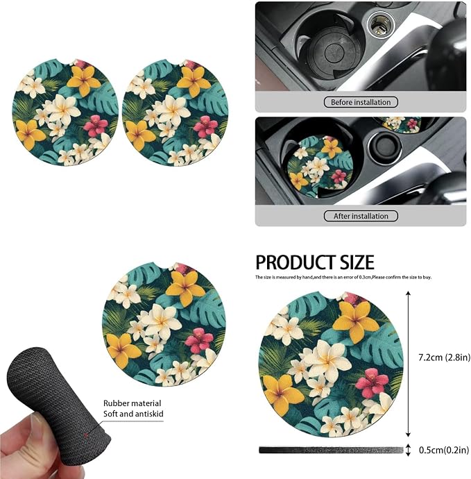 Plumeria 13 Pcs Car Seat Covers Full Set, Tropical Monstera Auto Front and Rear Bench Seat Protector, Hawaii Island Plants Steering Wheel Sleeve Auto Armrest Cover