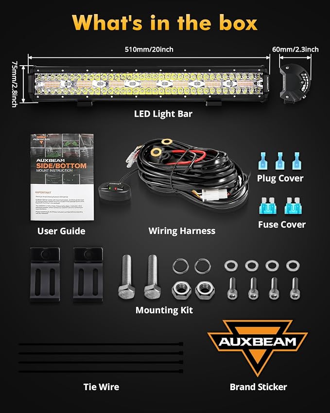 Auxbeam 6 Modes Amber White Series 20-Inch LED Light Bar for Jeep Truck ATV | 420W flashing strobe light, Spot flood combo offroad light, Warning emergency multi-function, dual color off-road lighting