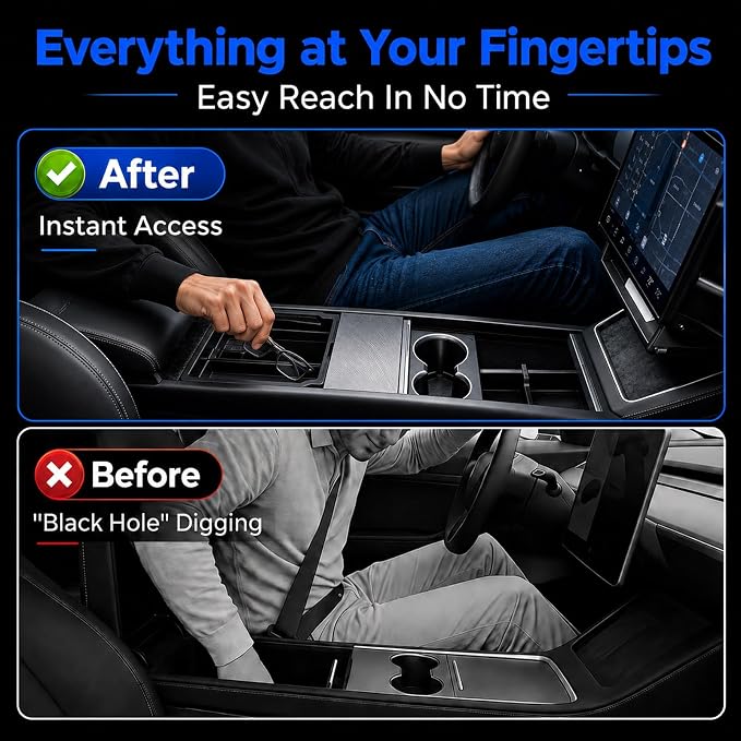 Tesla Center Console Organizer & Armrest Storage Box, Essential Accessories for Tesla Model 3 Highland (2024-2026)/ Model Y Juniper(2025-2026),6-Piece Dual-Layer Hidden Tray