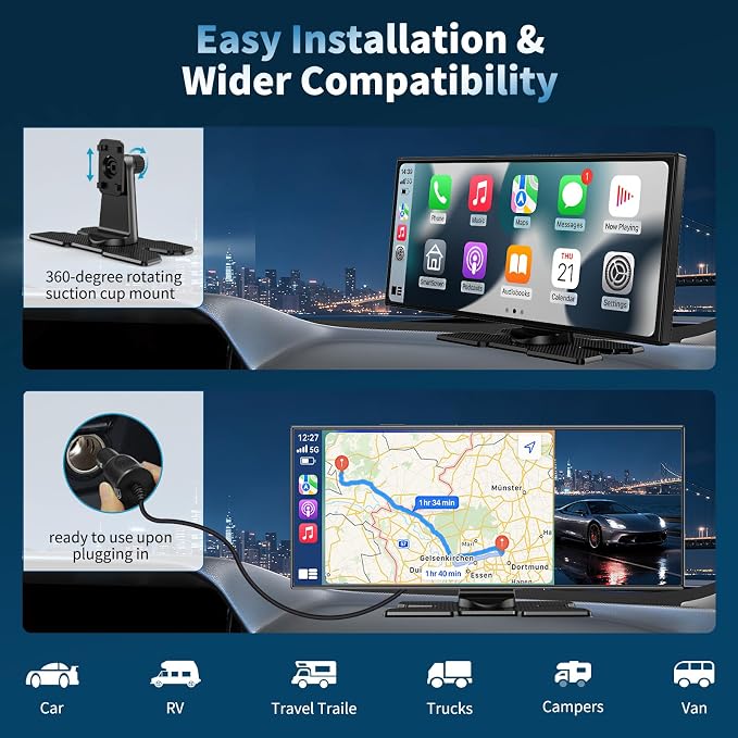 Wireless A-pple Carplay Screen for Car, Largest 11.5'' Carplay & Android Auto Car Stereo Touchscreen with 4K Dash Cam and 1080P Backup Camera,Voice Control/GPS Navigation/Mirror Link/Bluetooth/AUX/FM
