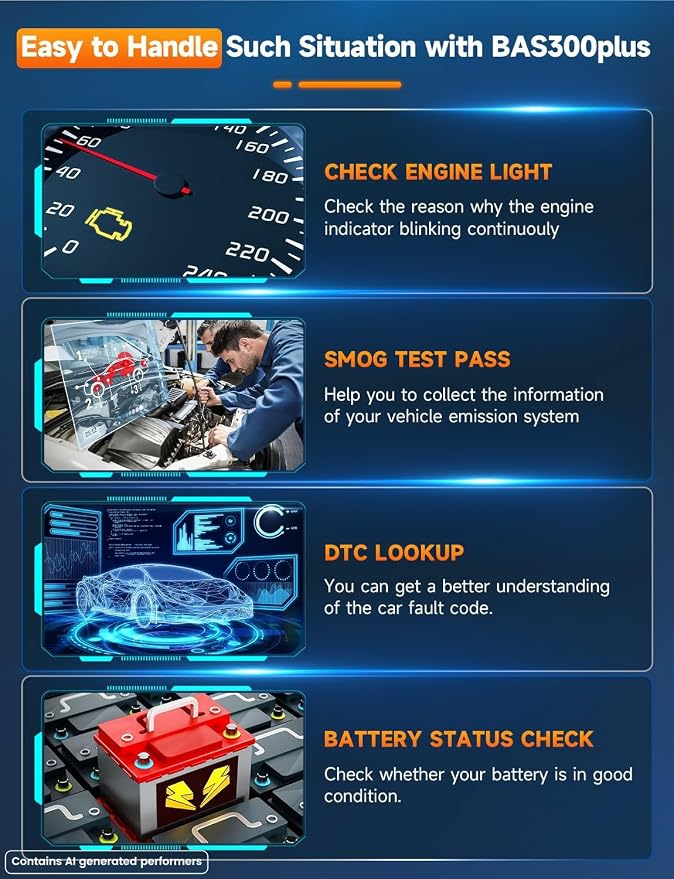 AUTOPHIX 2 IN 1 OBD2 Scanner with Battery Tester, BAS300 Plus 12V 100-2000 CCA Battery Charging Cranking Test Car Code Reader, Full OBD2 Diagnosis Check Engine Diagnostic Scan Tool Battery Load Tester
