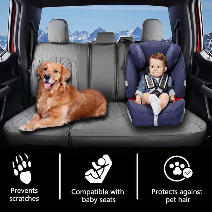 Truckiipa Leather Seat Covers for Jeep Wrangler JK Full Set Wrangler Seat Covers Seat Protector Cushion Custom Fit for 2007-2017 Jeep Wrangler JK 4-Door Sahara Sport Rubicon Freedom, Full Set, Grey