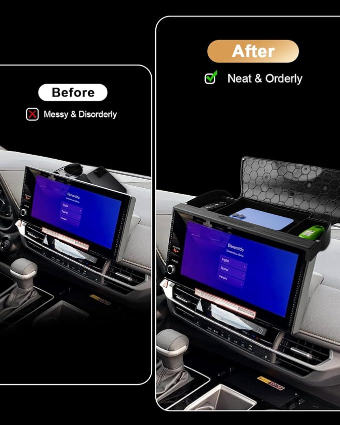 ECOZEN 2026 Sienna Dash Organizer Tray - Upgraded Flip-Top Behind Screen Organizer For 2025-2026 Sienna(XLE/XSE/Woodland Edition/Limited/Platinum) Accessories - Dashboard Storage Behind Screen Tray
