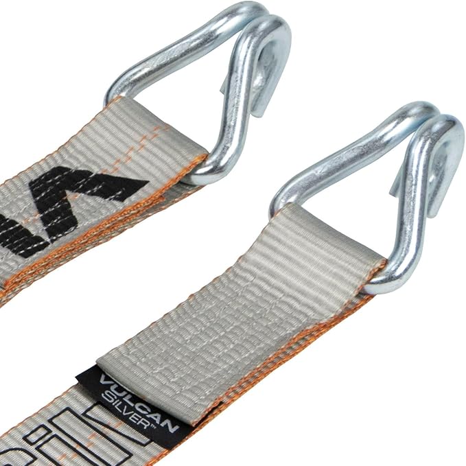 VULCAN Ratchet Strap with Wire Hooks - 2 Inch x 15 Foot - 4 Pack - Silver Series - 3,300 Pound Safe Working Load