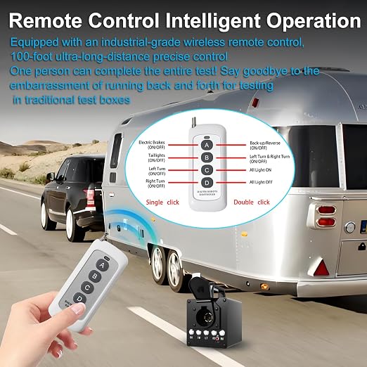 Portable Trailer Light Tester Box with 12V 10Ah Battery, Wireless Remote Control Operation, Fit for 7-Way Round & 3/4/5 Flat Pin Type