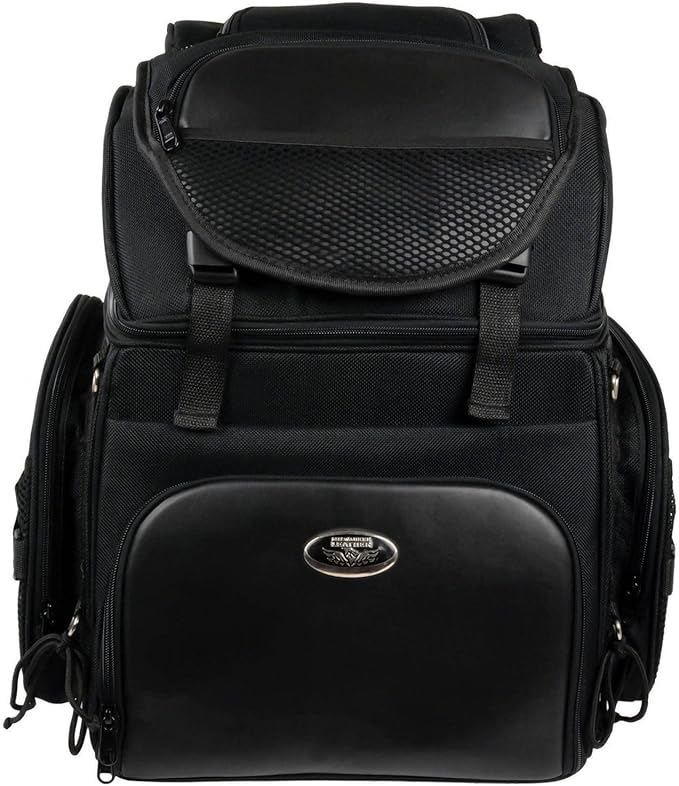 Milwaukee Leather SH689 Large Black Textile Waterproof Touring Motorcycle Sissy Bar Bag - Large