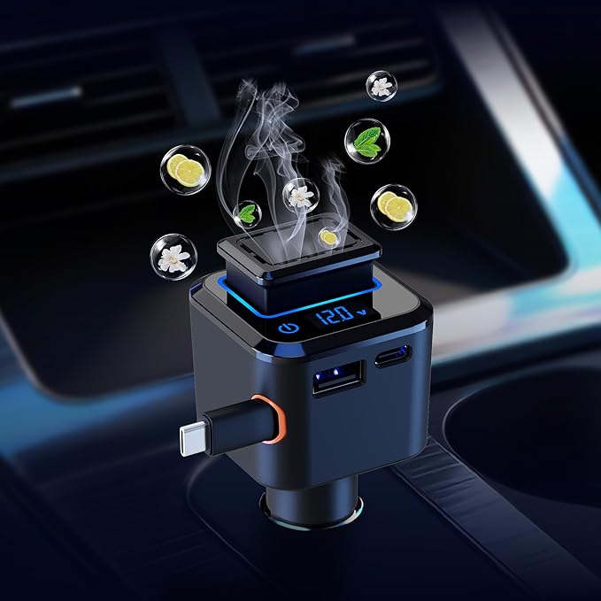 Retractable Car Charger, 6 in 1 Magnetic Cars Solid Aroma Diffuser with 97.5W USB C Fast Charging Car Phone Chargers Adapter, Voltage Display for iPhone 17 16 15 14 & Android—Shop Offers Scent Refills