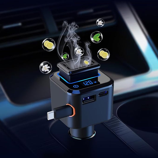 Retractable Car Charger, 6 in 1 Magnetic Cars Solid Aroma Diffuser with 97.5W USB C Fast Charging Car Phone Chargers Adapter, Voltage Display for iPhone 17 16 15 14 & Android—Shop Offers Scent Refills