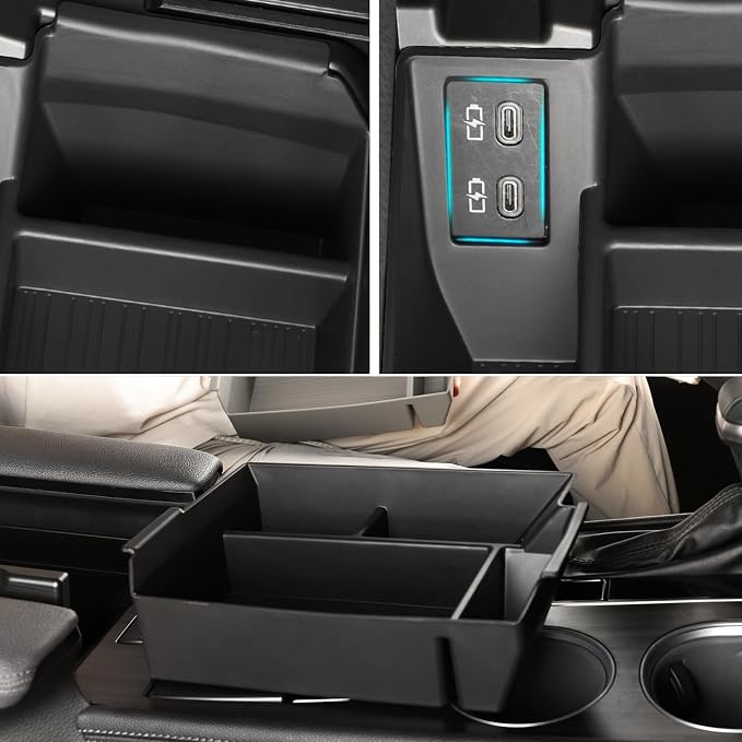 Compatible with 2026 Toyota Sienna accessories Center Console Organizer with Cup Holder, Lower Storage Box Accessory Lower Center Console Tray (Compatible with 2021-2026 Toyota Sienna, Black)