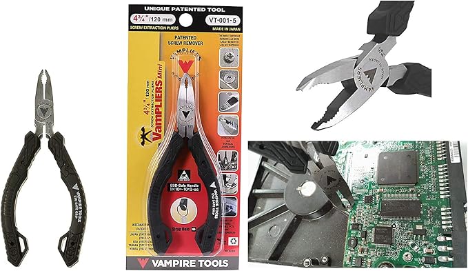 Vampire Tools VT-001-SS World's Best Solder Sucker VAMPLIERS World's Best Pliers. 2-PC Set 5" Screw Extraction mini Plier & 4.75" Mini Precision Nippers