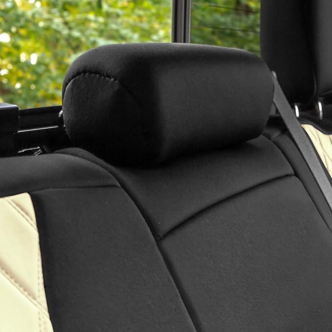 FH Group Custom Fit Car Seat Covers Specifically Made for 2019-2023 GMC Sierra 1500 2500HD 3500HD SLE | Base - Ultraflex Neoprene Water Resistant Automotive Seat Covers- Full Set Beige