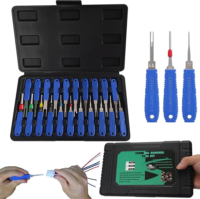 Terminal Removal Tool Kit - 21pcs Electrical Pin Removal Tools Automotive Depinning Tool Kit with Blow-Molded Case for Most Connector, Blue