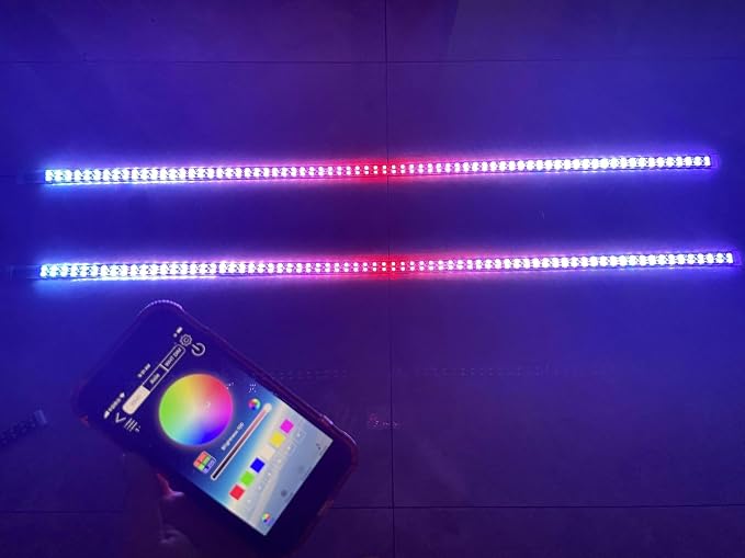 Bluetooth APP Remote 2PCS 1FT 30CM 12" Doubel Row RGB Dream Color Chasing Light Strips for Car Truck Vehicle Off-Road Lighting (2PCS 6.5FT Double Row Light Strips)