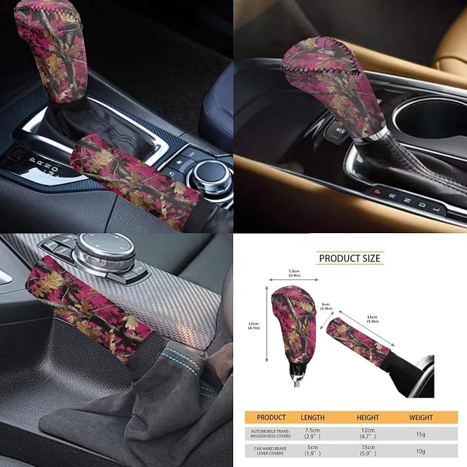 KEIAHUAN Pink Camo Hunting 11 Piece Car Seat Covers Full Set for Women Include Steering Wheel Cover Car Coasters Handbrake and Gear Shift Knob Cover/Headrest Cover for Sedan Truck Van