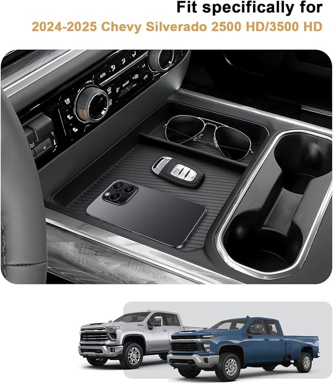2026 Silverado HD Center Console Organizer - For 2024-2026 Chevy Silverado 2500 HD/3500 HD Accessories TPE Center Console Organizer - Under Screen Organizer Only Fit Full Console w/Bucket Seats