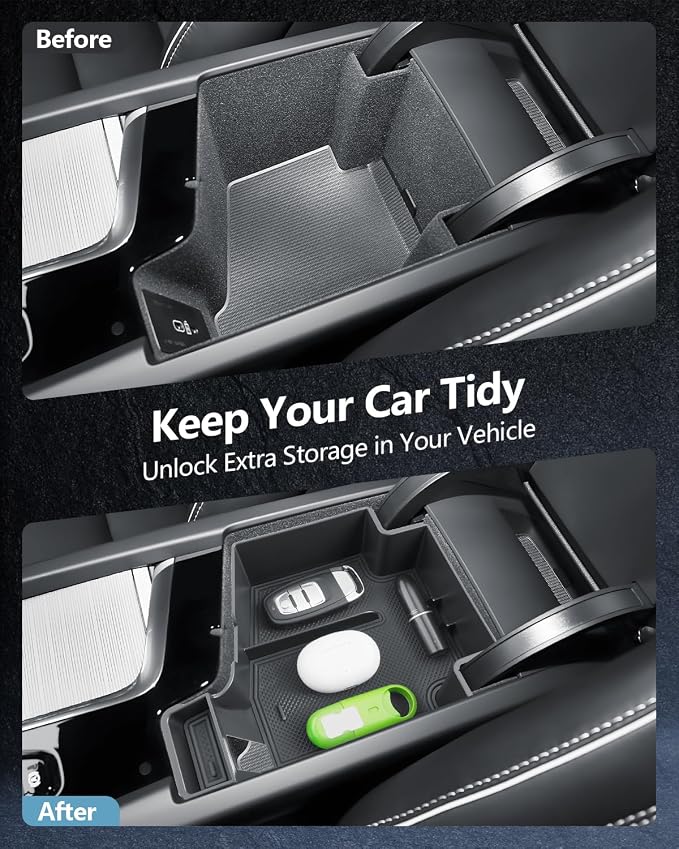 SKTU 2-Pack for 2026 Volvo XC60 Center Console Organizer for 2026+ Volvo XC60 (Core/Plus/Ultra) Wireless Charging Mat & Console Tray Volvo XC60 2026 Accessories ABS Insert Console Tray XC60 Rubber Pad