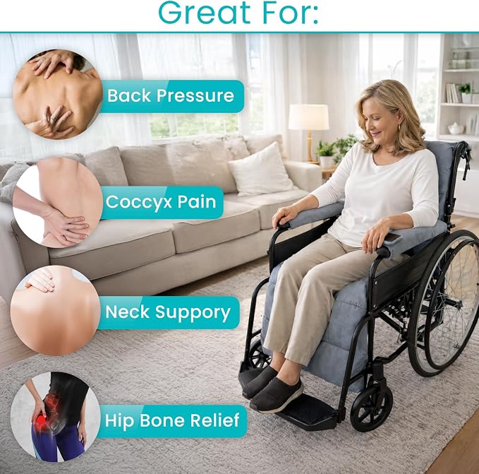 Vive Wheelchair Seat Cushion - Comfortable Back Pressure, Pain Relief - for Desk, Office, Car, Gaming Chair - Large, Soft Non-Slip Pillow for Coccyx - Folding Lower Tailbone Support