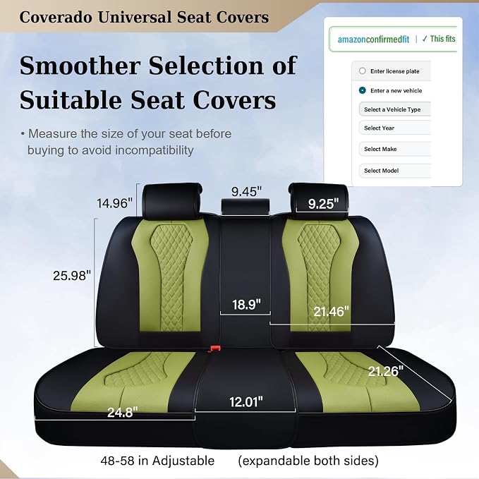 Coverado Car Seat Covers, Back Car Seat Cover, 3-Pieces Leather Seat Cover, Luxury Car Seat Cushion, Luxury Seat Cover Seat Protector Universal Most Cars Trucks SUV