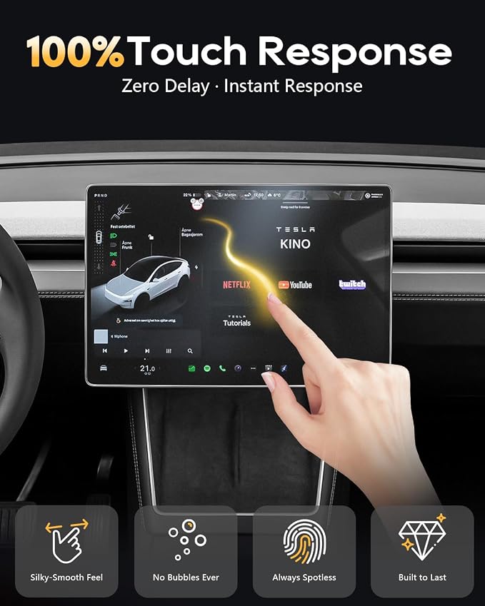 2-Pack Matte Anti Glare 2026 Tesla Model Y Juniper Screen Protector 16"+16" 9H【Front Only+1 Installation Frame】for Refreshed Premium 16 Inch QHD Touchscreen 2026 Model Y Premium/PerformanceAccessories