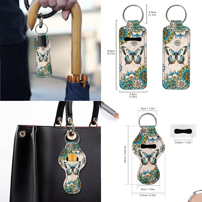 Car Accessories Car Seat Covers Full Set with Steering Wheel Covers+Seat Belt Pads+Coasters+Keychain+Lipstick Holder Universal Fit(13 Pack), Bohemian Mandala Butterfly Print