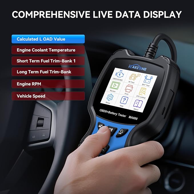 MA900 OBD2 Scanner + Battery Tester 2 in 1,Code Reader Check Engine Diagnostic Scan Tool, 6V-12V-24V 100-2000CCA Battery Test Tool with Charging & Cranking Test for All Car, Motorcycle, Yacht