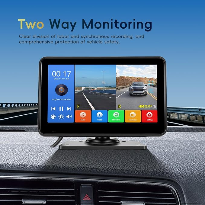7 Inch IPS Touch Screen Backup Camera for Car 1080P Full HD Dual Camera IP68 Waterproof Rear View Camera High-Performance Chip Wired Stable Transmission Recording Function for Car/Truck/Pickup/SUV/Van