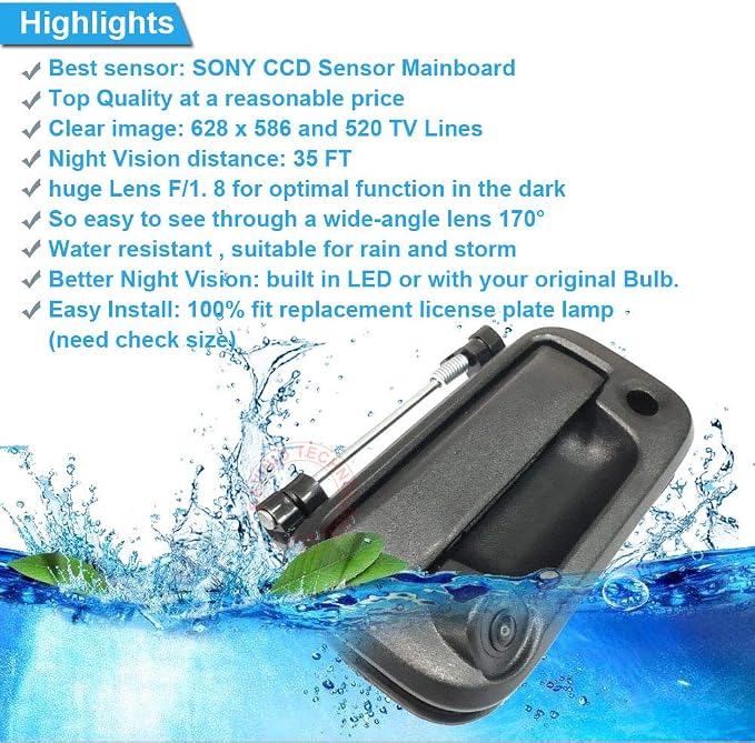 HD Trunk Handle Vehicle Camera Waterproof Tailgate car Rear View Back up Reverse Camera Parking for Ford F150 F250 F350 F450 F550 2008-2014j Night Vision
