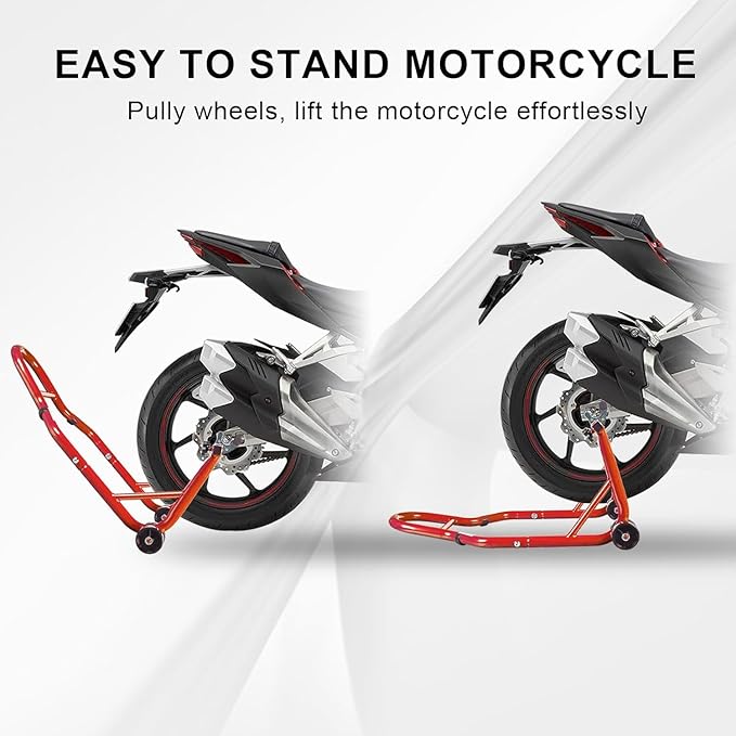 Big RED Motorcycle Stand Rear Combo Wheel Lift Stands, 850LBS Capacity, Adjustable Swingarm Spool with U+L, Fit for Yamaha, Kawasaki, Honda, Suzuki, Red
