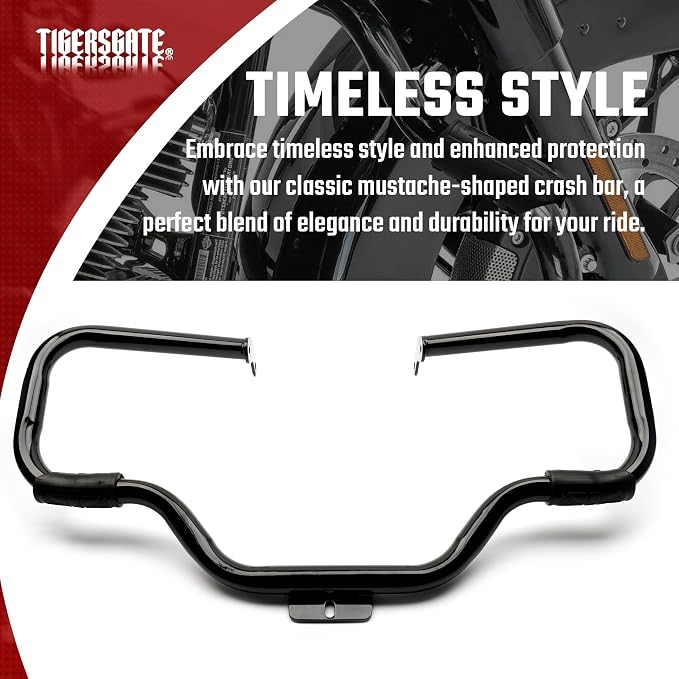 Softail Engine Guard Crash Bar 1.25" Fat Mustache Guard Highway Bar Designed for 2000-2017 Harley Heritage Softail Classic Deluxe Fat Boy FLSTF Models, with Anti-Slip Pedals, Black