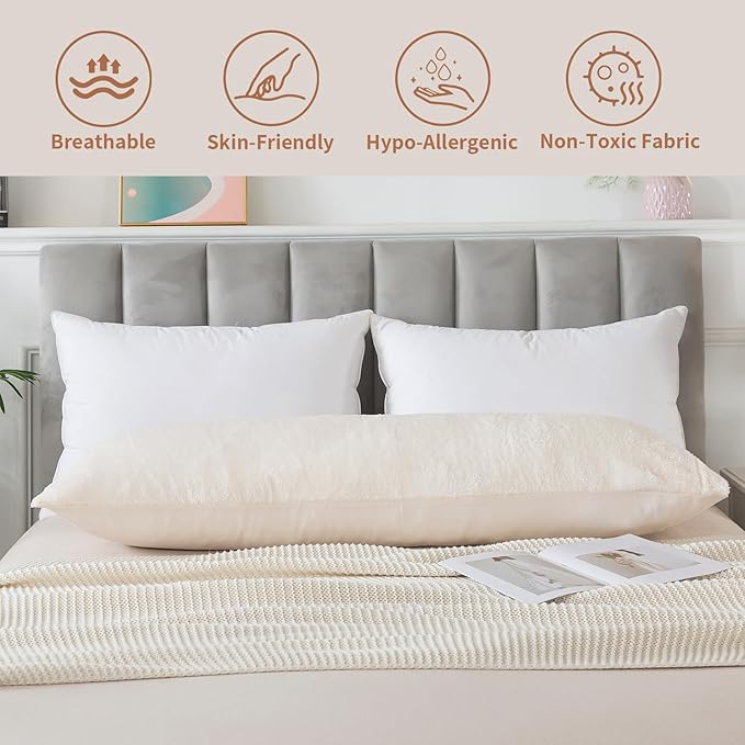 WhatsBedding Memory Foam Body Pillow with Plush Fuzzy Cover, Full Body Pillow for Adults, Long Pillow for Sleeping, Soft Pillow Fluffy Supportive