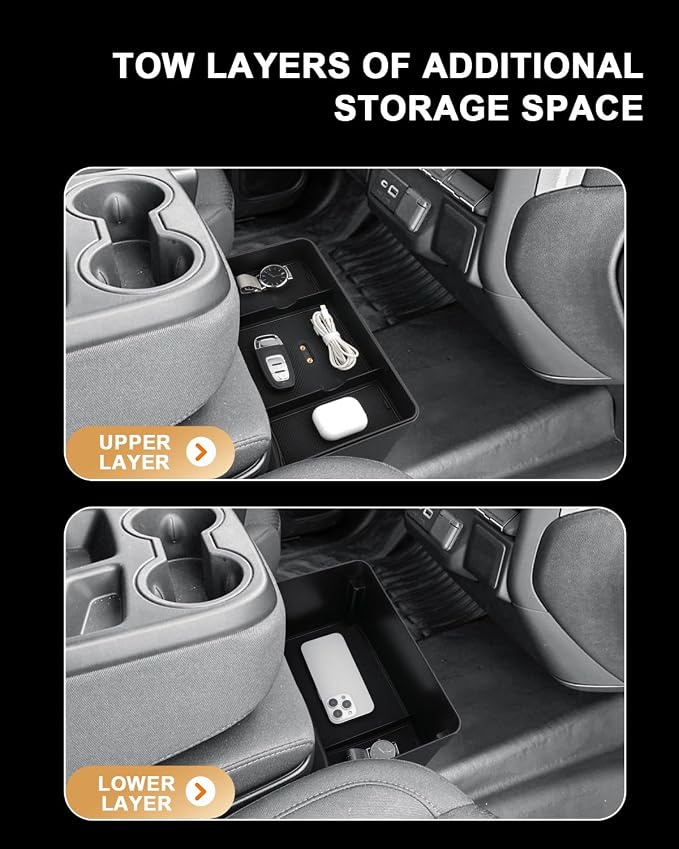 ECOZEN Center Console Tray For 2019-2026 Chevy Silverado/GMC Sierra 1500 & 2020-2026 Silverado/Sierra 2500 HD/3500 HD Accessories - Double Layer Hanging Storage Tray - Only Fit Split-Bench Front Seat