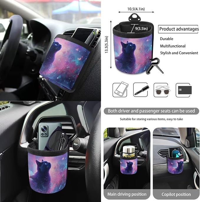 Star Cat Print Car Interior Cover Full Set of 15 for Women High Back Bucket Seat Covers for Car Front and Rear Seats with Accessories for Truck Sedan SUV, Easy to Install
