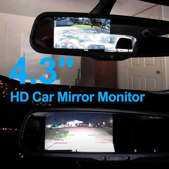 EVGATSAUTO Car Mirror Monitor, 4.3 inch HD 480 x 272 Resolution Digital Auto Dimming Rear View Parking Monitor with Bracket