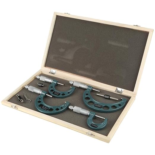 4pcs Metric Outside Micrometers Set 0-4 Inch Professional External Micrometer Thickness Gauge Measuring Calipers 0.01mm Accuracy with Case