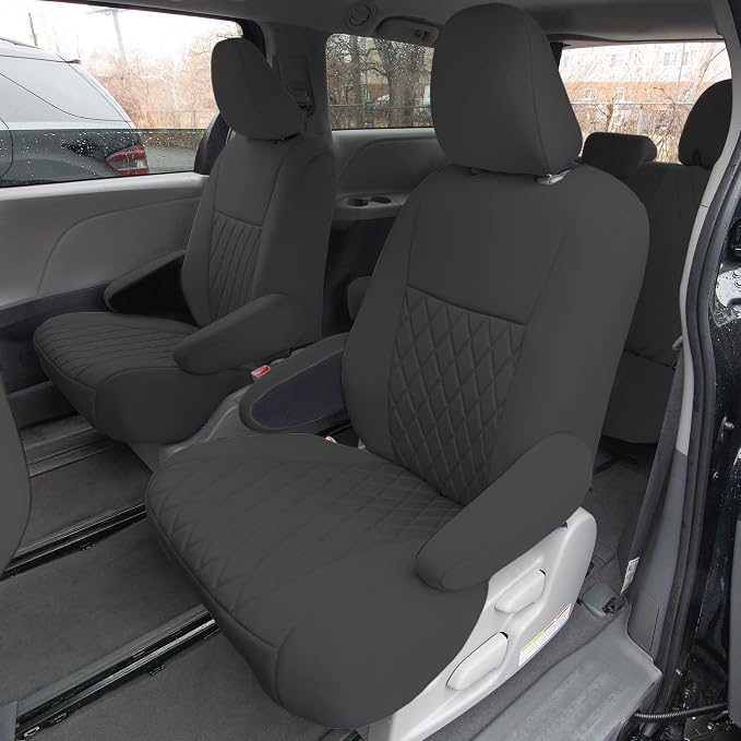 FH Group Custom Fit Car Seat Covers Specifically Made for 2011-2020 Toyota Sienna 7 Seater with Ultraflex Neoprene Water Resistant Automotive Seat Covers - Full Set Black