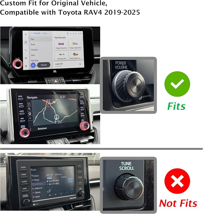 for Toyota RAV4 Hybrid/Plug-in Hybrid Accessories 2019 2020 2021 2022 2023 2024 2025, 7-Piece Aluminum Alloy Knob Cover Trim Kit - Push Start Button, AC, Volume & Drive Mode (Pink)