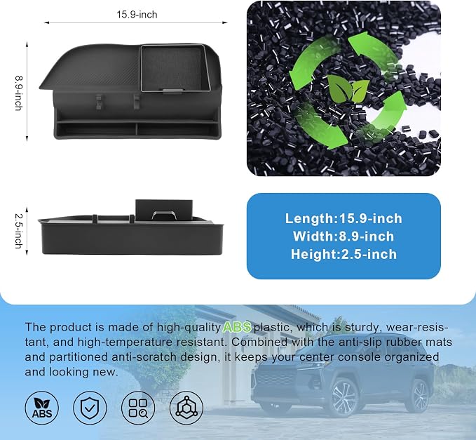 2026 RAV4 Center Console Organizer with Side Pocket, for Toyota RAV4 (LE/SE/XLE Premium/Woodland/XSE/Limited/GR Sport), Anti-Slip Silicone Console Tray&Small Drawer 2026 RAV4 Accessories (PASS)